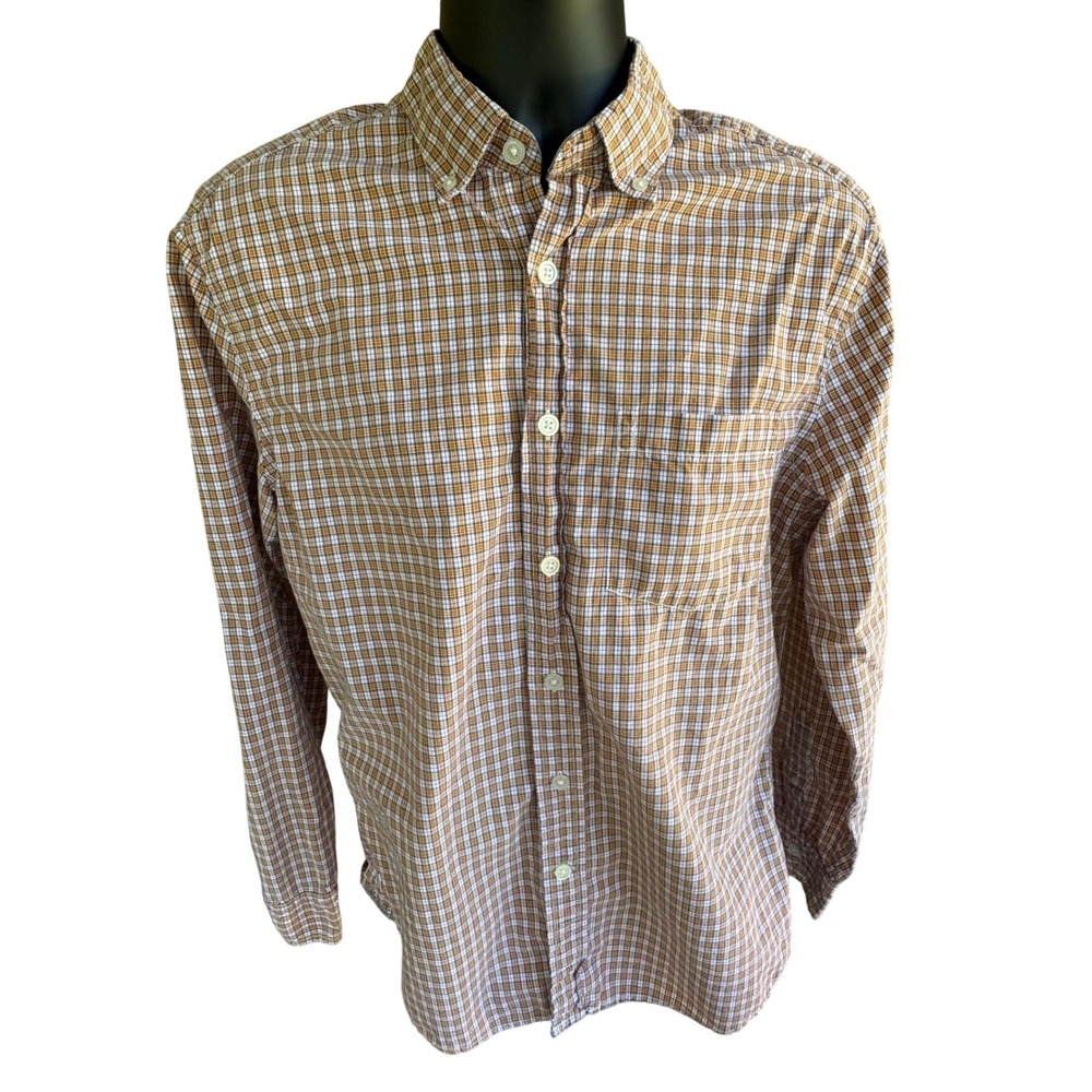 Gap Mens Plaid Button Down Shirt Mustard Yellow Blue White Cotton Size M